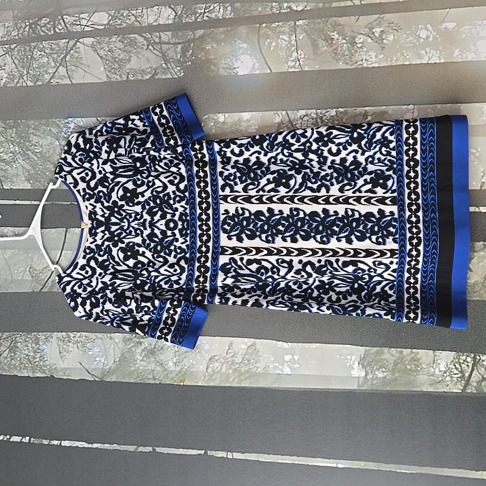 Eliza J Cobalt Border Print Jersey Shift Dress